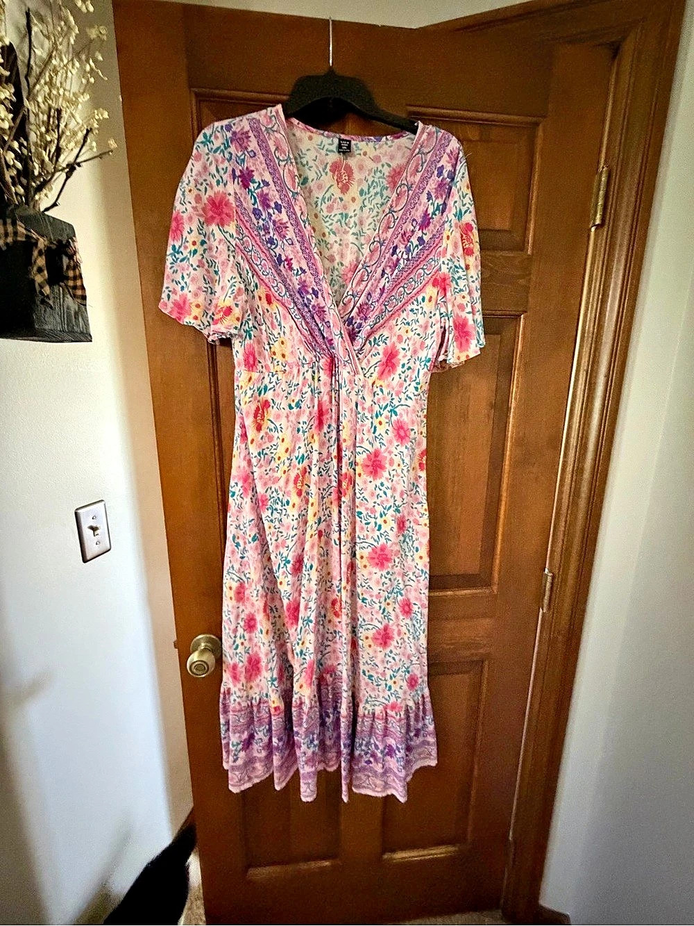 SHEIN Floral Maxi Dress Pink & White Size 1XL Like New